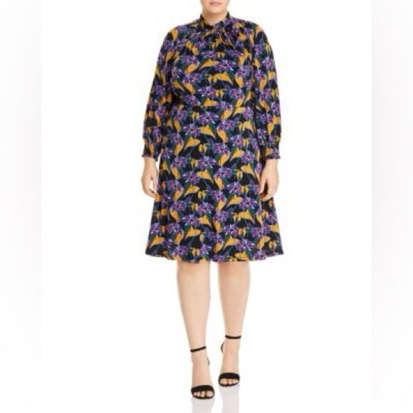 Adrianna Papell Leafy Hearts Floral Mockneck Dress Long Sleeve Plus Size 20w - Picture 1 of 8